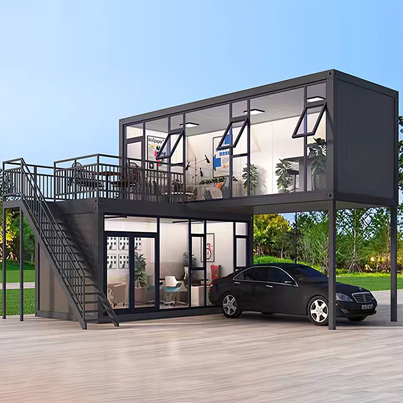 Glazen containerhuis met twee verdiepingen Glazen containerhuis met twee verdiepingen