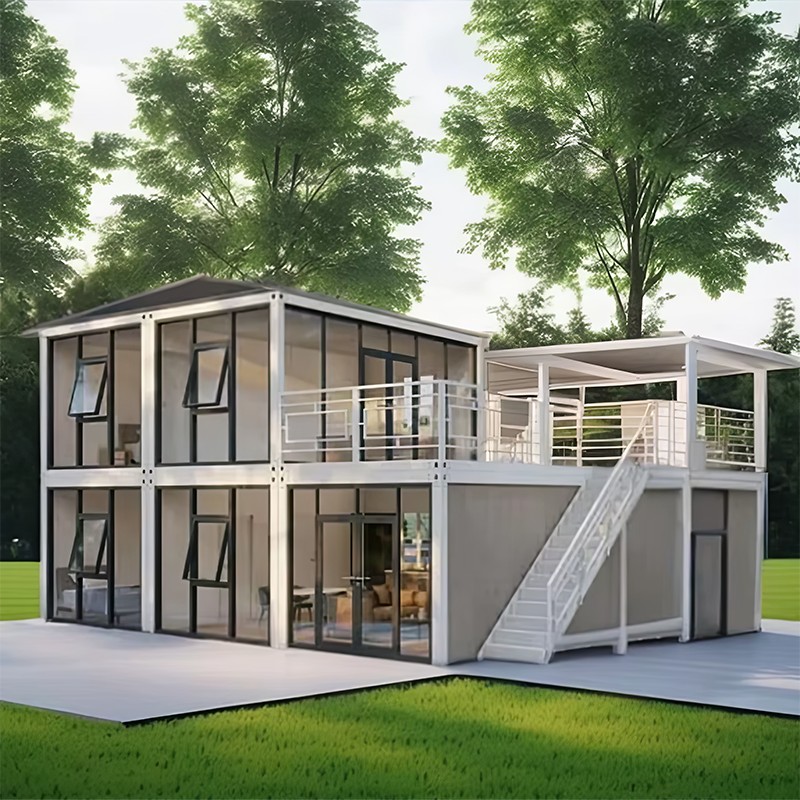 Glazen containerhuis met twee verdiepingen Glazen containerhuis met twee verdiepingen